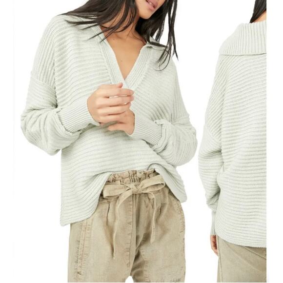 Free People Sweaters - Free People Marlie Pullover Sweater Women's Small V-Neck Mint Green Slouchy